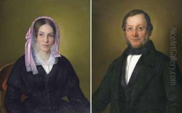Gegenstucke: Portrait Einer Frau Und Eines Mannes. Oil Painting by Ferdinand Waldmuller
