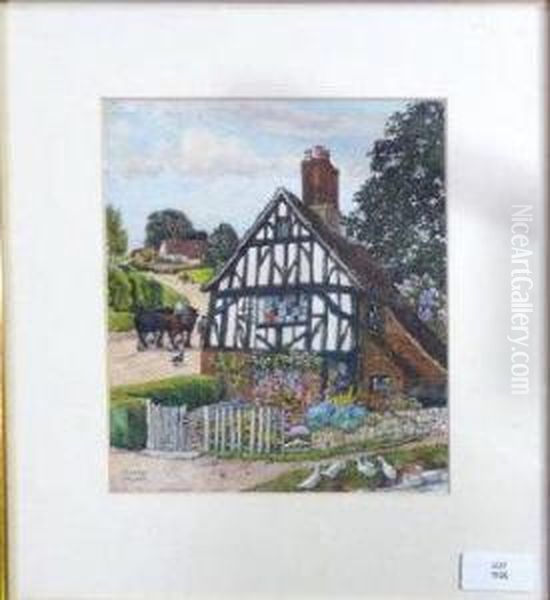A Half Timbered Country Cottage And Its Garden In Summer Oil Painting by Edward Walker