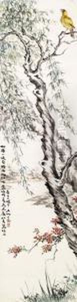 Bird In Willow Oil Painting by Wang Wei