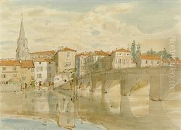 The Bridge At Confolens, France Oil Painting by John E. Ward