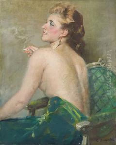 Jeune Femme Partiellement Denudee Au Fauteuil Vert Oil Painting by Charles Joseph Watelet