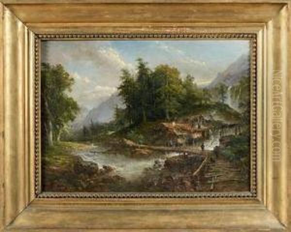 Paysage De Montagne Au Torrent Oil Painting by Louis Etienne Watelet