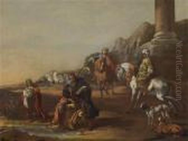 The Baptism Of The Eunuch Oil Painting by Jan Baptist Weenix