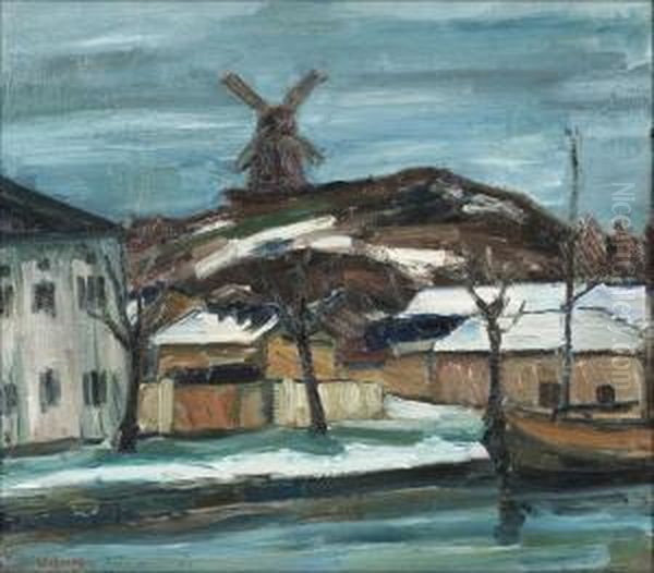 Samppalinnan Vanha Tuulimylly Oil Painting by Einari Wehmas