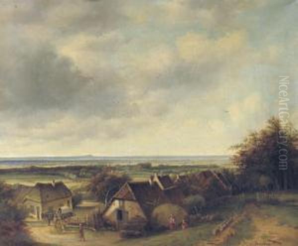 Farms In A Sweeping Summer Landscape Oil Painting by George Pieter Westenberg