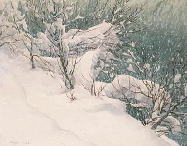 Christmas In Yosemite Oil Painting by Gunnar M. Widforss
