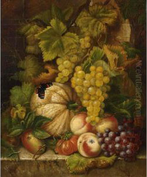 A Still Life With Fruit And Flowers Oil Painting by Rudolphine Swanida Wildrik