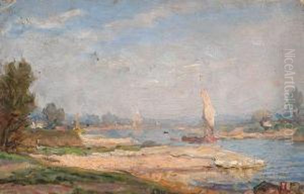 The Rhine Near Oosterbeek Oil Painting by Ferdinand Abraham Isaac Wilhelm