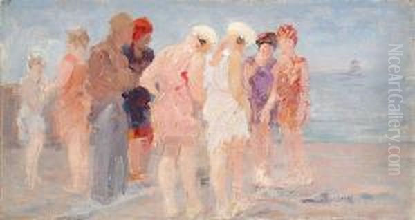 On The Beach Oil Painting by Ferdinand Abraham Isaac Wilhelm