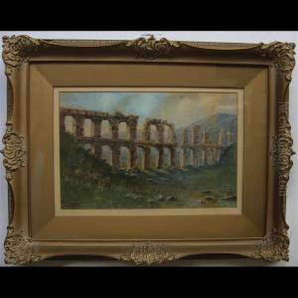 Ruins Of An Old Roman Aqueduct 3 Miles From Tarragona,spain Oil Painting by Thomas Harrison Wilkinson