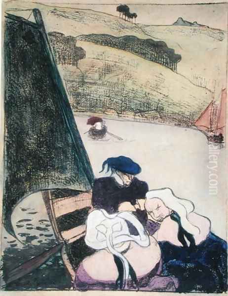 Bretons in a Boat, from the series 'Les Brettoneries', 1889 Oil Painting by Emile Bernard