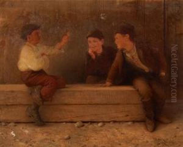 Three Newsboys Oil Painting by Karl Karol Witkowski /