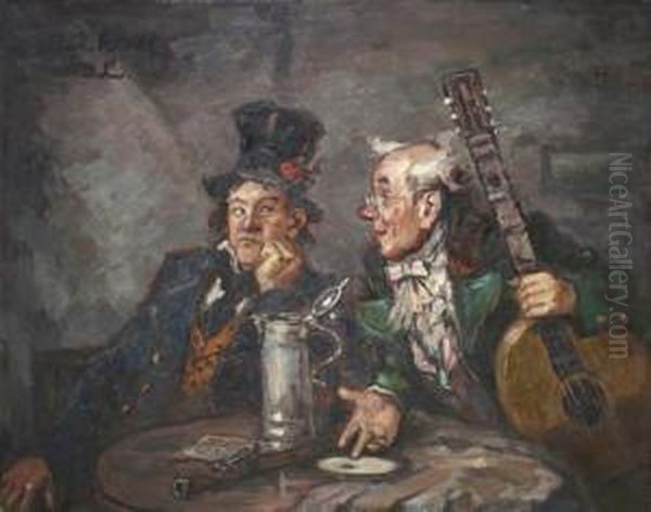 Zwei Musikanten Im Wirtshaus Oil Painting by Rudolf Wolf