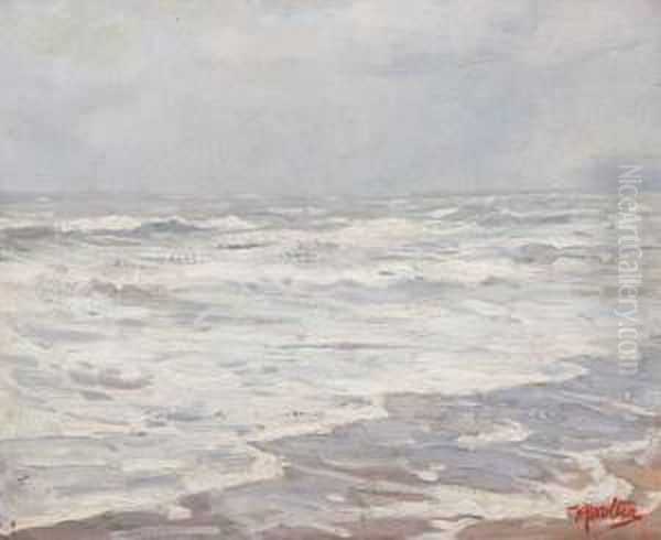 Rough Sea - North Sea Beach Oil Painting by Hendrik Jan Wolter