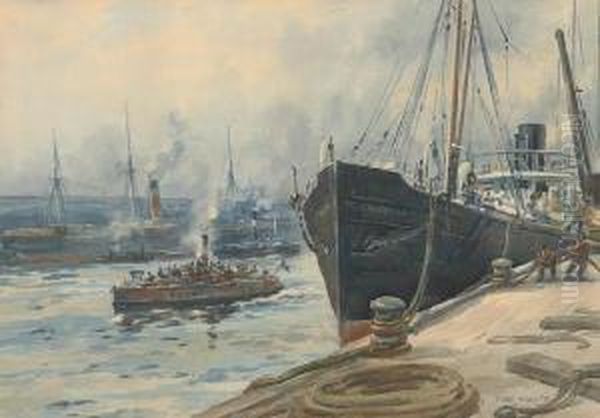 At The Harbour Oil Painting by Frank Watson Wood