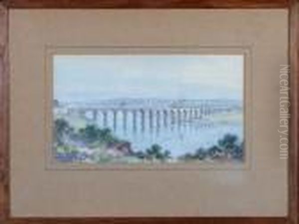 Royal Border Bridge, Berwick Oil Painting by Frank Watson Wood