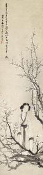 Lady Under Plum Tree Oil Painting by Ren Xiong