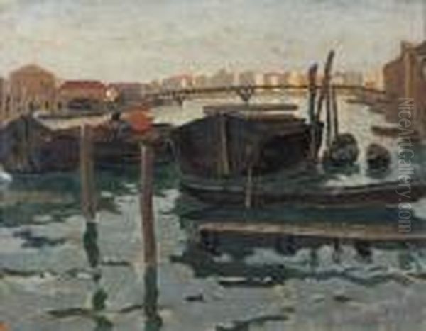 Barche All'ormeggio Oil Painting by Luigi Zago