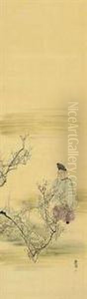 A Courtier Beside A Tree Oil Painting by Zeshin Shibata