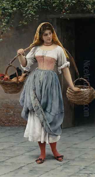Which Came First? Oil Painting by Eugene de Blaas