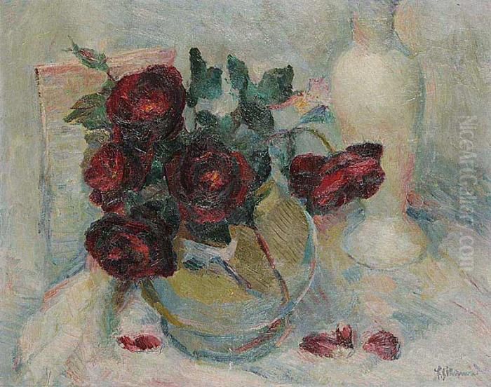 A Still Life With Roses Oil Painting by Frantisek Zikmund