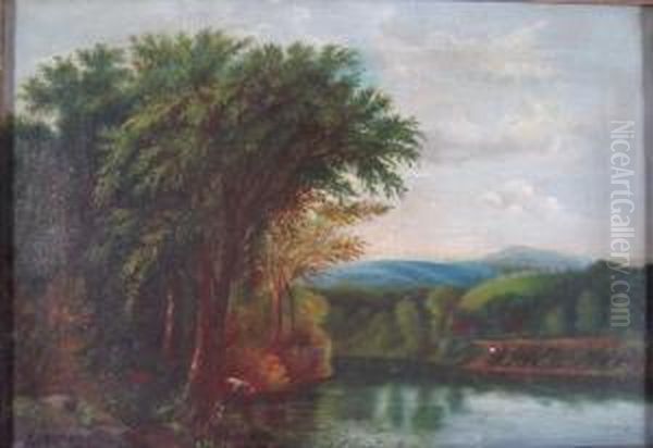 Cows Walking In The River Oil Painting by Anton Georg Zwengauer