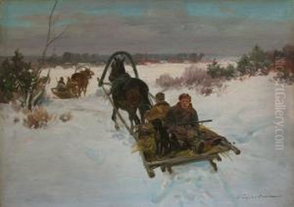 Wyjazd Na Polowanie Oil Painting by Ignacy (Czeslaw Wasilewski) Zygmuntowicz