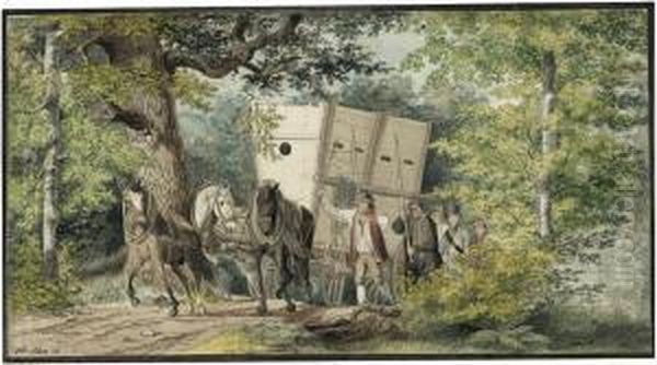 Waldstuck Mit Pferdewagen Oil Painting by Adam Albrecht