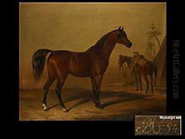Arabische Pferde In Der Wuste Oil Painting by Benno Adam