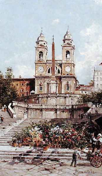 The Flower Market before the Spanish Steps, Rome Oil Painting by Antonietta Brandeis