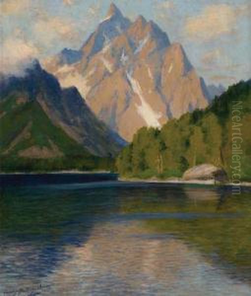 Grand Teton From Jenny Lake Oil Painting by Charles Partridge Adams