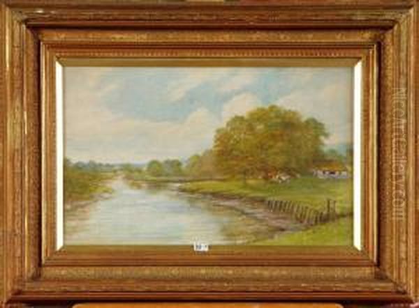 Vaches En Bord De Riviere Oil Painting by John Clayton Adams