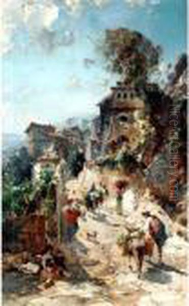 Italian Peasants On The Way To The Market Oil Painting by Franz Theodor Aerni