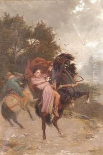 Viharban Oil Painting by Gyula Agghazy