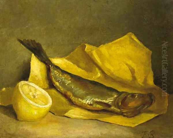 Stilleven met bokking en citroen Oil Painting by Francois Bonvin