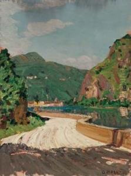 La Stretta Di Lovena (lago Di Lugano) Oil Painting by Oreste Albertini