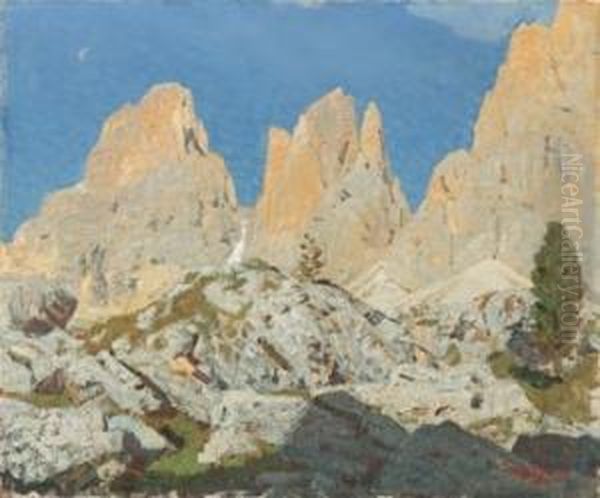 Passo Sella - 1940 Oil Painting by Oreste Albertini