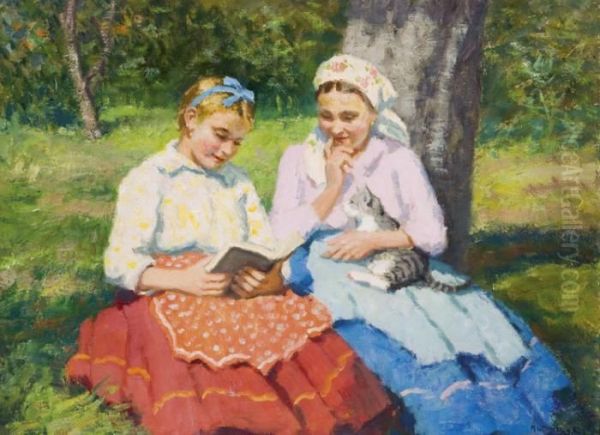 Lanyok Cicaval Oil Painting by Janos Laszlo Aldor