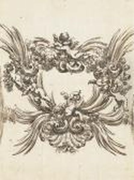 Projet Pour L'arriere D'un 
Carosse Pour La Famille Odescalchi, Avec Des Putti Sur Des Palmes Oil Painting by Alessandro Algardi