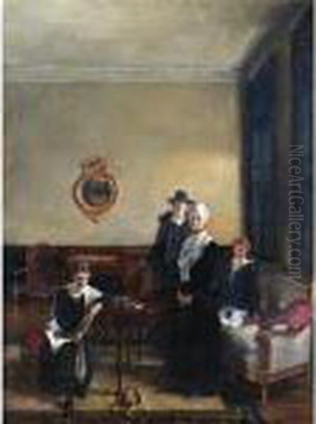 Portrait Of Mrs John Brown And Her Daughters Oil Painting by David Alison