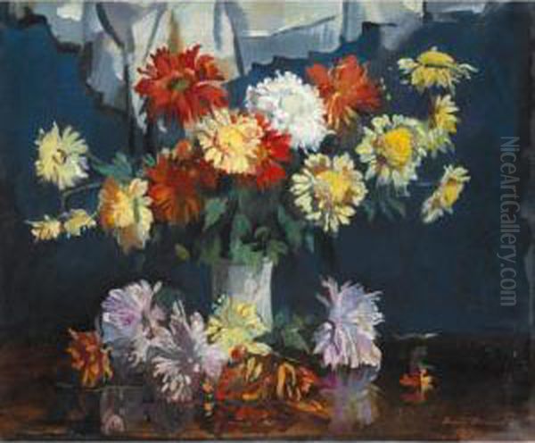 Chrysanthemums Oil Painting by David Alison