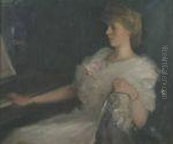 Portrait Of A Lady,three-quarter
 Length, Seated At A Piano, Thought To Be Catherinefountain, Daughter Of
 Lady Sutherland Oil Painting by David Alison