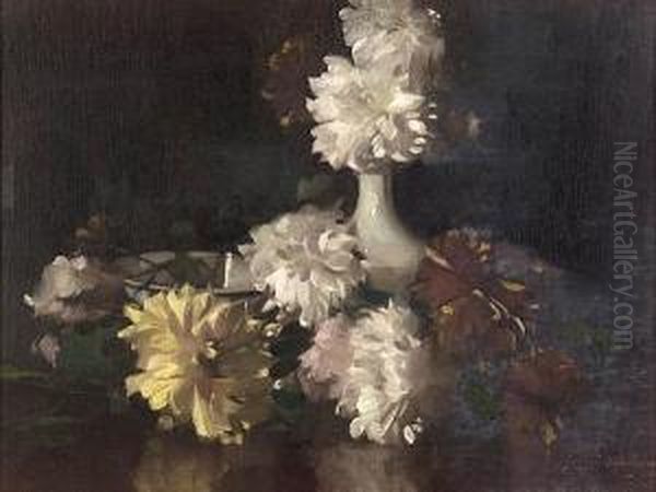 Still Life Of Dahlias Oil Painting by David Alison
