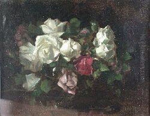 Still Life Of Red And White Roses Oil Painting by David Alison