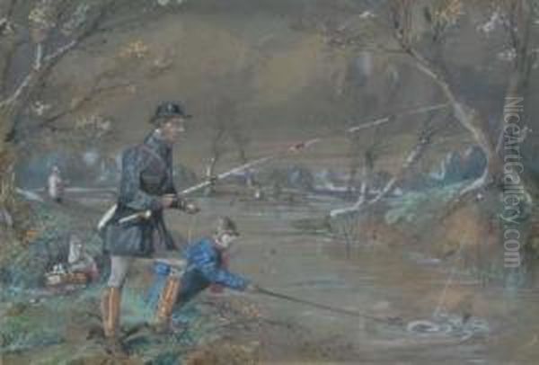 Hooked; And Reeling It In Oil Painting by Herny Jr Alken