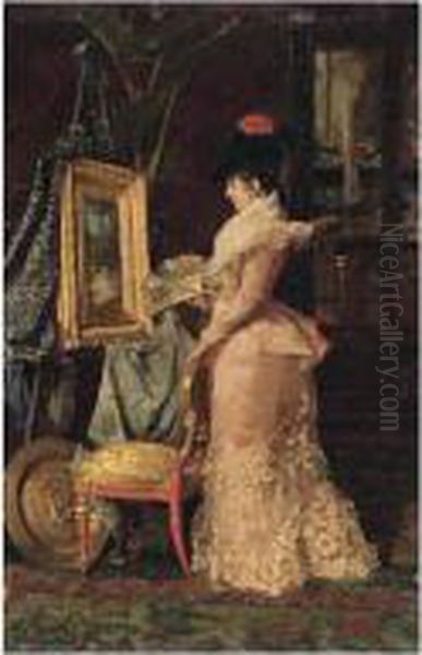 Admirando El Cuadro (admiring The Painting) Oil Painting by Luis Alvarez Catala