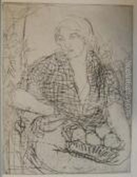 Porteuse Aux Fruits Oil Painting by Edmond-Francois Aman-Jean