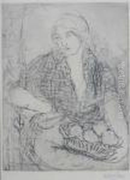 Woman With A Basket Of Fruit Oil Painting by Edmond-Francois Aman-Jean