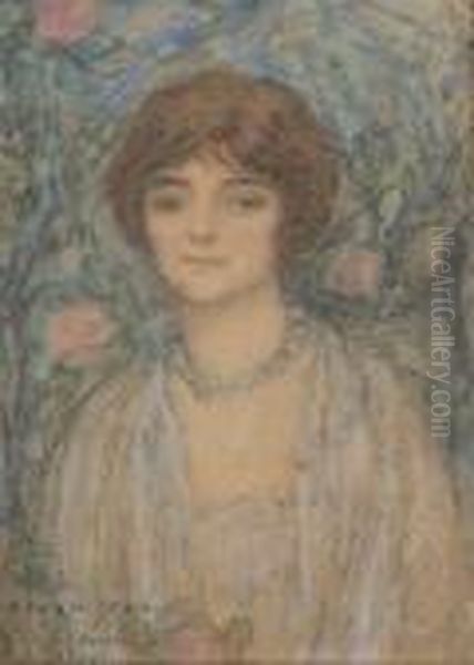 Portrait Of Woman Oil Painting by Edmond Aman-Jean