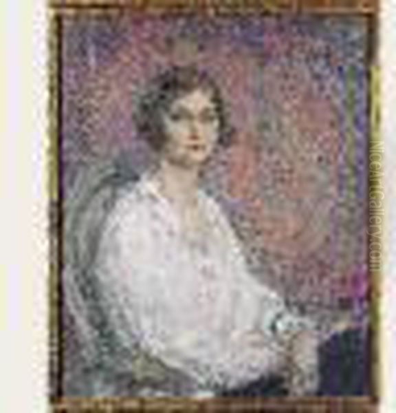 Jeune Femme Au Bracelet Et A La Violette Oil Painting by Edmond-Francois Aman-Jean